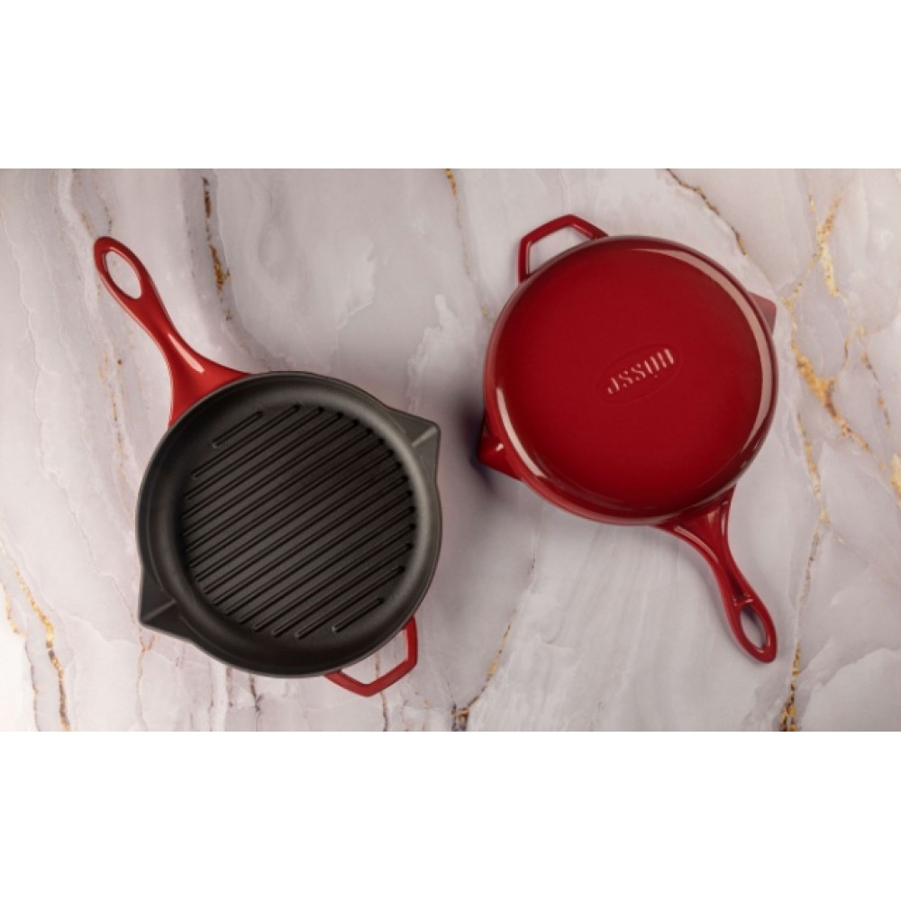 Emaloitu valurautainen grillipannu  Hosse, Rubin, Ф24cm | Valurautainen grillipannu | Valurautapannu |