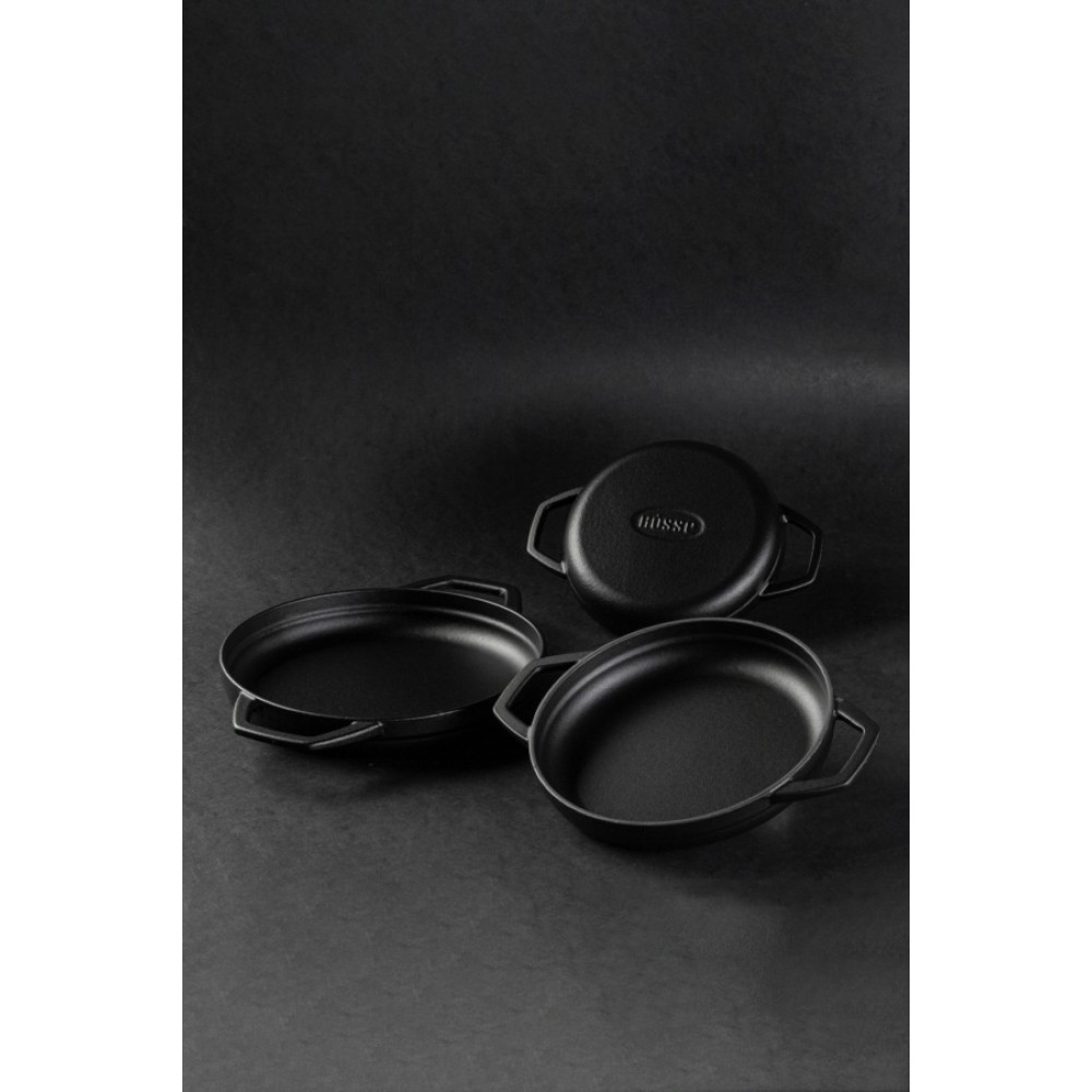 Emaloitu valurautapannu kahdella kahvalla Hosse, Black Onyx, Ф22cm | Tasainen valurautapannu | Valurautapannu |