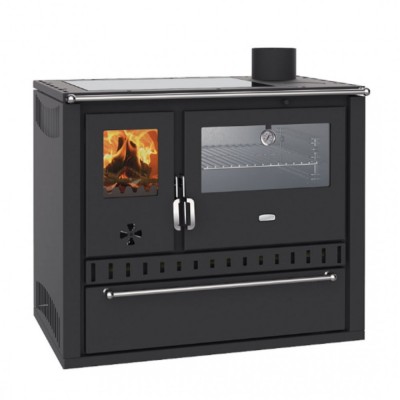 Vesikiertoinen puuhella Prity GT W10, ruostumattomasta teräksestä valmistettu uuni, keraaminen liesi ja laatikko 9.6kW - Prity