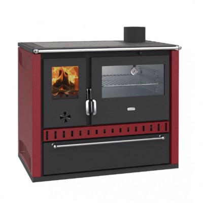 Vesikiertoinen puuhella Prity GT W10 Punainen, ruostumattomasta teräksestä valmistettu uuni, teräshuppari ja laatikko, 9.6kW - Prity