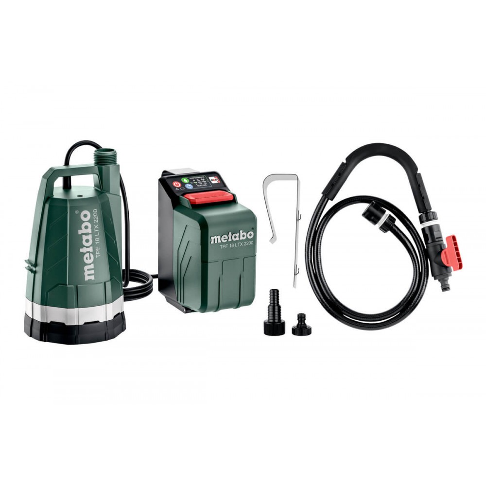 Akkukäyttöinen yleispumppu METABO TPF 18 LTX 2200 SOLO, 1", 18 V, virtaus 2200 l/h, paine 2,2 bar