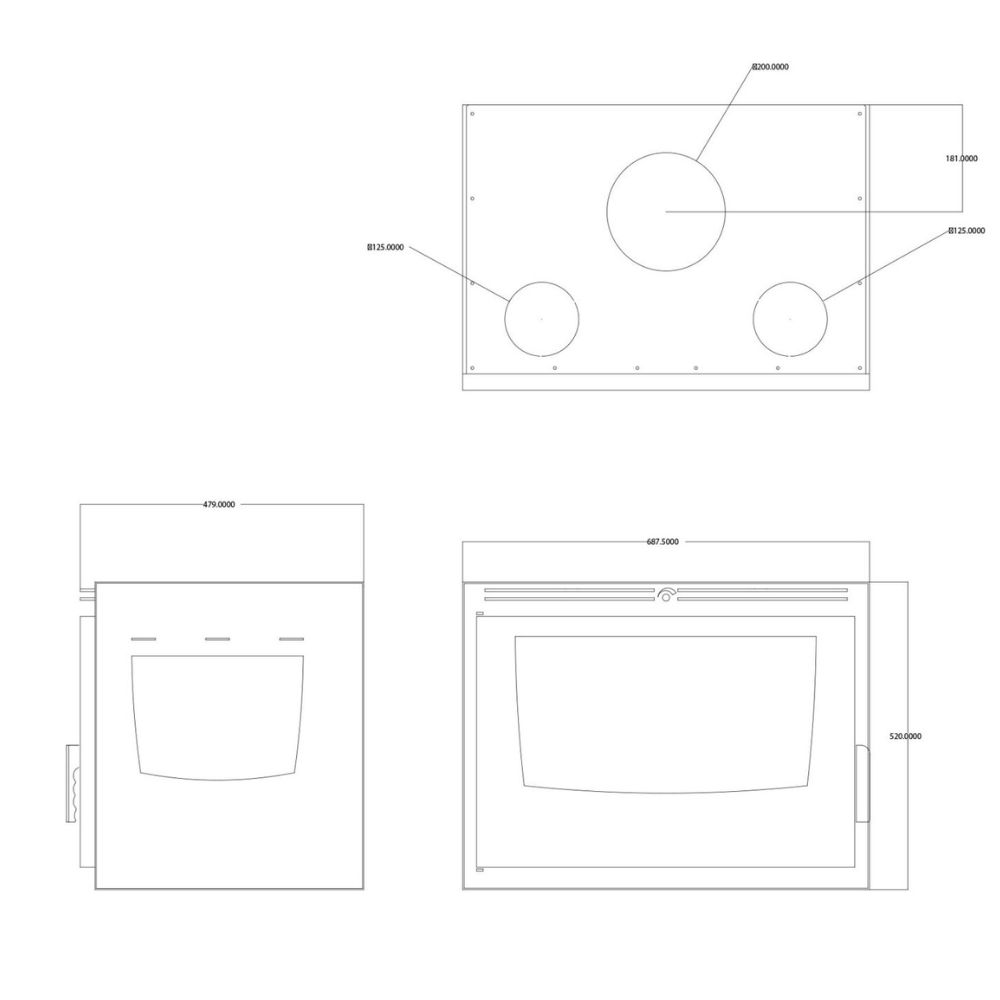 Takkasydän Balkan Energy ATS INSERT CORNER AIR 700, tuulettimella ja ilmanjohtoineen, vasemmalle, 11.84kW | Takkasydämet | Takat |