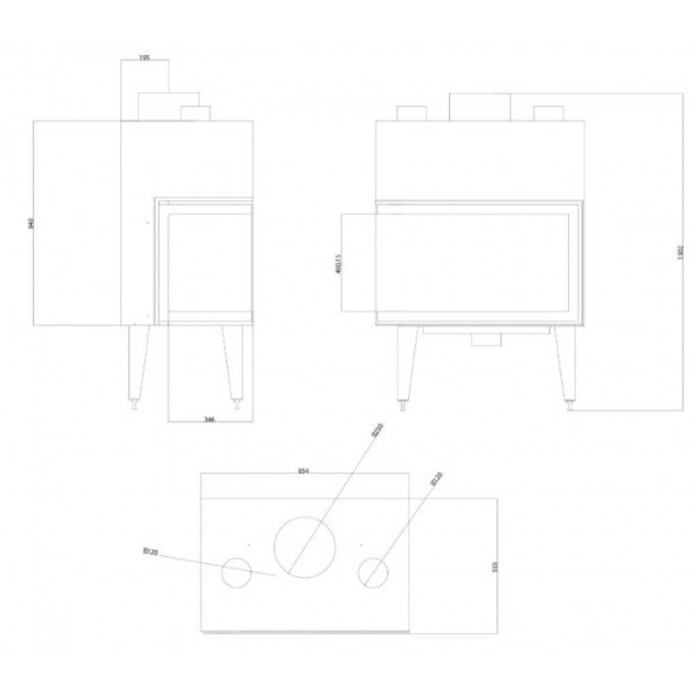 Takkasydän Balkan Energy ATS STABLE AIR CORNER 800, ilmanjohtoineen, vasemmalle, 15.15kW | Takkasydämet | Takat |