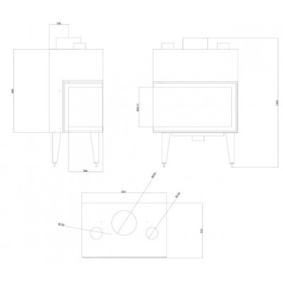 Takkasydän Balkan Energy ATS STABLE AIR CORNER 800, ilmanjohtoineen, oikea, 15.15kW - Takkasydämet