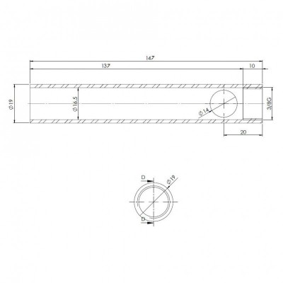 Putki pellettitakan sytyttimelle, halkaisija 19mm, pituus  147mm, kierre 3/8" - Pellettitakan Sytyttimet