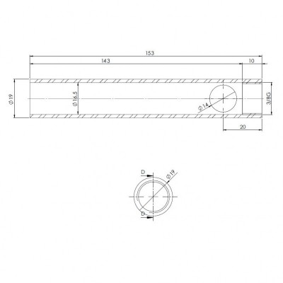 Putki pellettitakan sytyttimelle, halkaisija 19mm, pituus 153mm, kierre 3/8" - Pellettitakan Sytyttimet