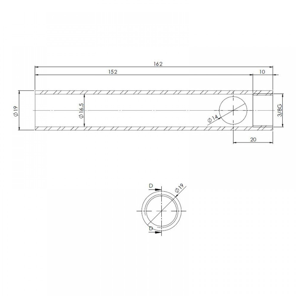 Putki pellettitakan sytyttimelle, halkaisija 19mm, pituus 162mm, kierre 3/8" | Pellettitakan Sytyttimet | Pellettitakan varaosat |