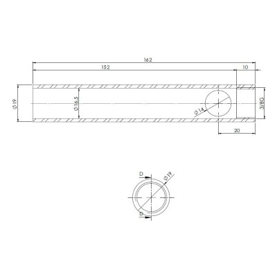 Putki pellettitakan sytyttimelle, halkaisija 19mm, pituus 162mm, kierre 3/8" - Pellettitakan Sytyttimet