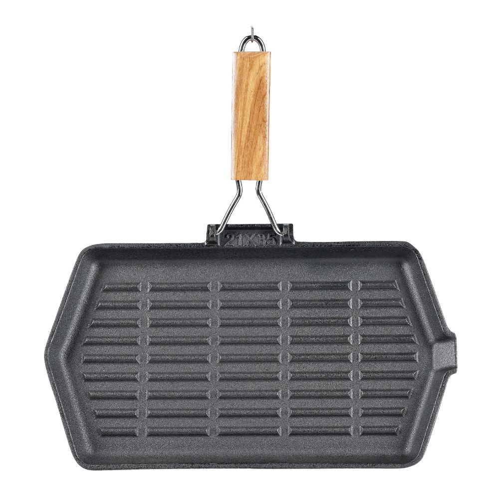 Valurautainen grillipannu taitettavalla puukahvalla, 35x21 cm |  |  |