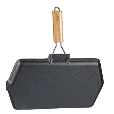 Valurautainen grillipannu taitettavalla puukahvalla, 35x21 cm - Valurautainen grillipannu