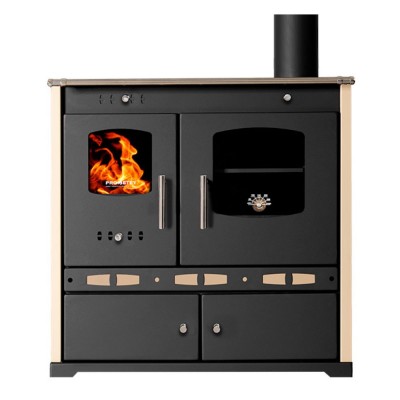 Puuhella Prometey Perfect Eco Lux oikealla savuhormilla, norsunluu, 7.5kW - Puuhellat