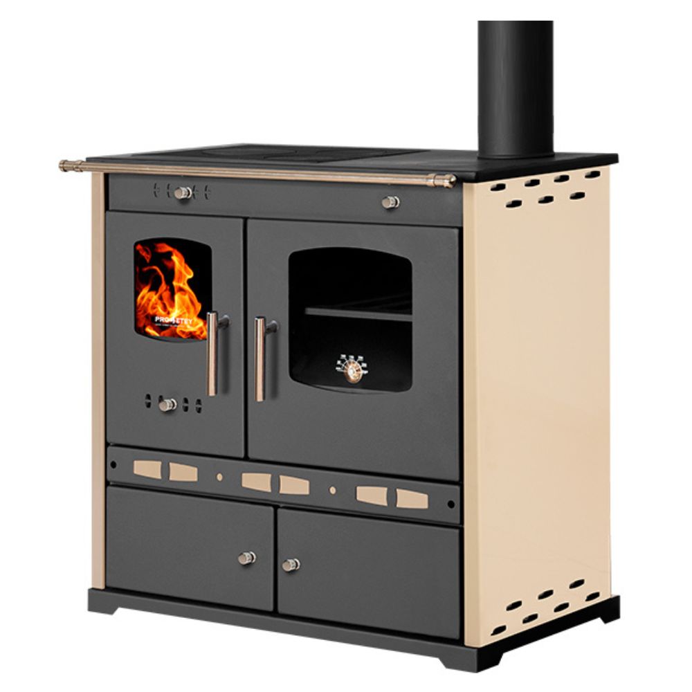 Puuhella Prometey Perfect Eco Lux oikealla savuhormilla, norsunluu, 7.5kW | Puuhellat |  |