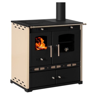 Puuhella Prometey Perfect Eco Lux oikealla savuhormilla, norsunluu, 7.5kW - Puuhellat