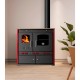 Puuhella Prometey Perfect Eco Lux oikealla savuhormilla, viininpunainen, 7.5kW |  |  |