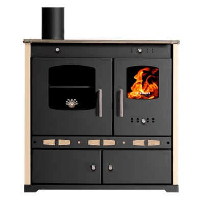Puuhella Prometey Perfect Eco Lux vasemmalla savuhormilla, norsunluu, 7.5kW - Puuhellat