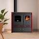 Puuhella Prometey Perfect Eco Lux vasemmalla savuhormilla, viininpunainen, 7.5kW |  |  |