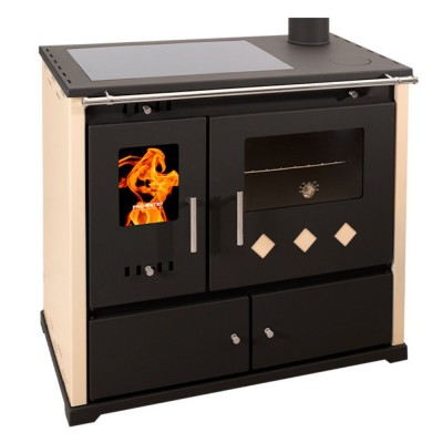 Puuhella Prometey Perfect Practik Lux keraaminen liesi, oikea savuhormi, norsunluu, 9.5kW - Puuhellat