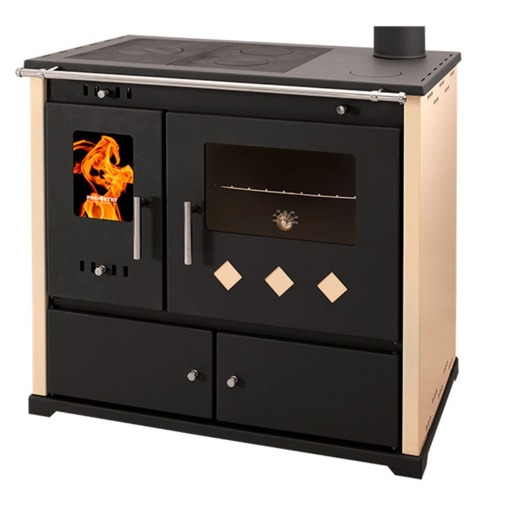 Puuhella Prometey Perfect Practik Lux, norsunluu, oikea savuhormi, 9.5kW | Puuhellat |  |