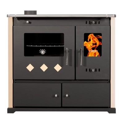 Puuhella Prometey Perfect Practik Lux, norsunluu, vasen savuhormi, 9.5kW - Puuhellat