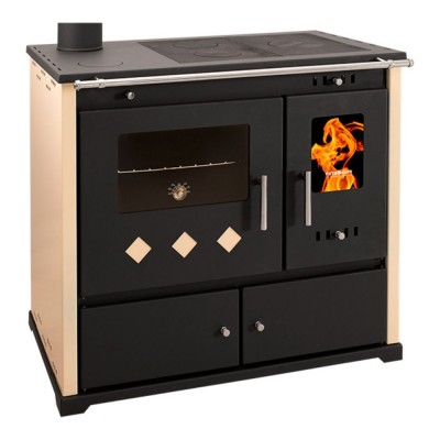 Puuhella Prometey Perfect Practik Lux, norsunluu, vasen savuhormi, 9.5kW - Puuhellat