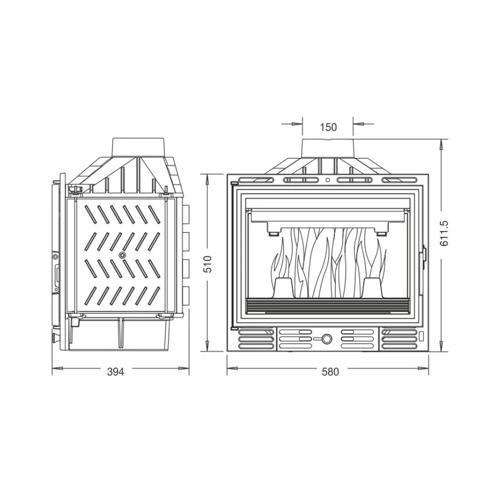 Takkasydän UNIFLAM 600 ECO savunventtiilillä, 8 kW | Takkasydämet | Takat |