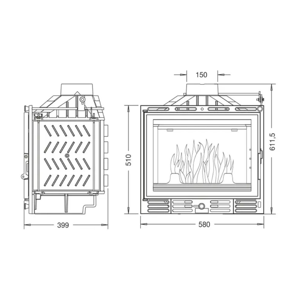 Takkasydän UNIFLAM 600 PLUS ECO savunventtiilillä ja ilmanotolla, 8 kW | Takkasydämet | Takat |