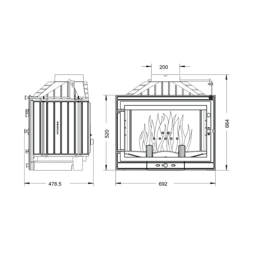 Takkasydän UNIFLAM 700 STANDARD ECO savunventtiilillä ja ilmansyötöllä, 10 kW | Takkasydämet | Takat |