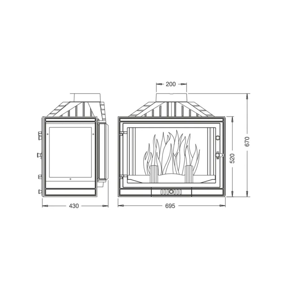 Takkasydän UNIFLAM 700 STANDARD savunventtiilillä, vasen puoli, 14 kW | Modernit takat | Takat |
