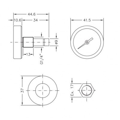 Bimetallic pyrometer Cewal, Rear stem DN40 - Tuotevertailu
