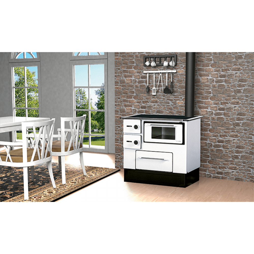Puuhella Alfa Plam Regular 46, Valkoinen, Vasen, 5 kW | Puuhellat | Puu |