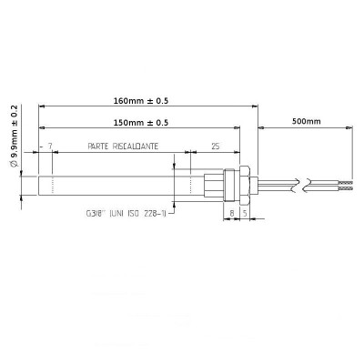 Pellettiuunien sytytin pellettitakkoihin Deville, Lincar, LMS, Ungaro, Vibrok ym., kokonaispituus 160mm, 280W - Pellettitakan Sytyttimet