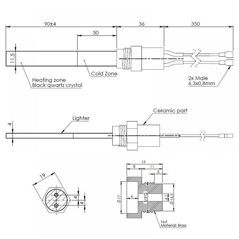 Pellettiuunien sytytin, kokonaispituus 126mm, 120W - 24V | Pellettitakan Sytyttimet | Pellettitakan varaosat |