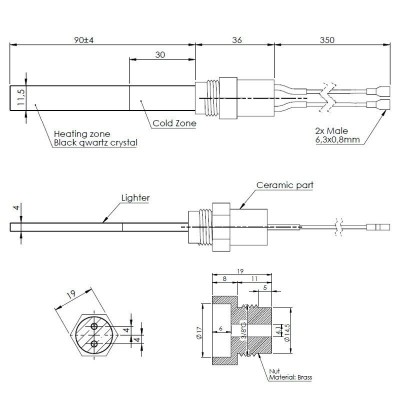 Pellettiuunien sytytin pellettitakkoihin Eco Spar, BURNiT, Adler, AMG, Ecoteck ja muut, kokonaispituus 126mm, 120W - 24V - Pellettitakan Sytyttimet