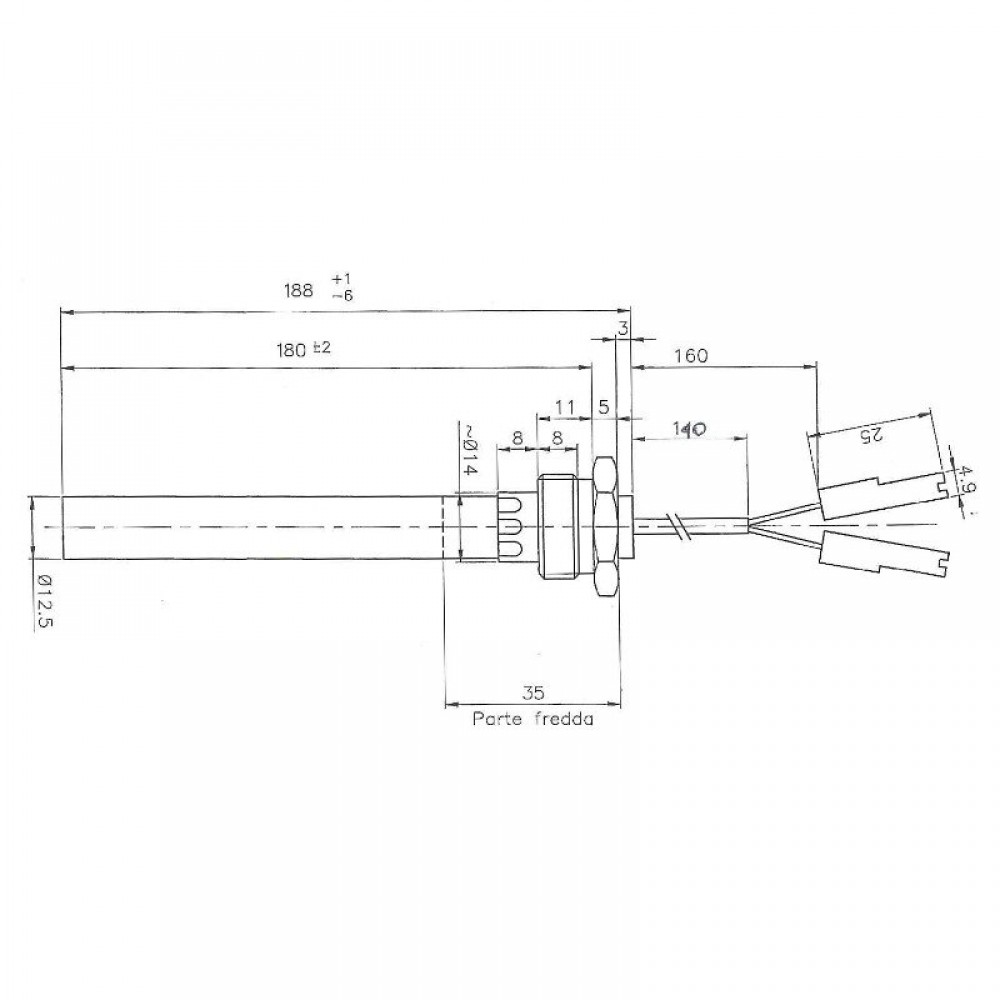 Pellettiuunien sytytin Palazzetti ym, kokonaispituus 188mm, 350W | Pellettitakan Sytyttimet | Pellettitakan varaosat |