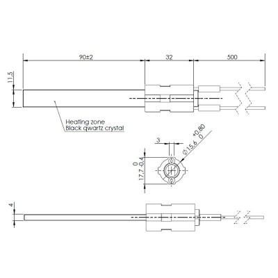 Pellettiuunien sytytin mustalla kvartsikristallilla pellettitakkoihin Eco Spar, BURNiT, Palazzetti, VistaFlame, Whitfield, Lennox ja muut, kokonaispituus 122mm, 400W - Pellettitakan Sytyttimet