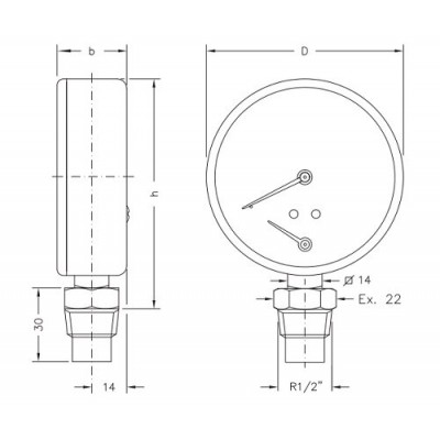 Axial thermomanometer Cewal, Bottom connection - Tuotevertailu