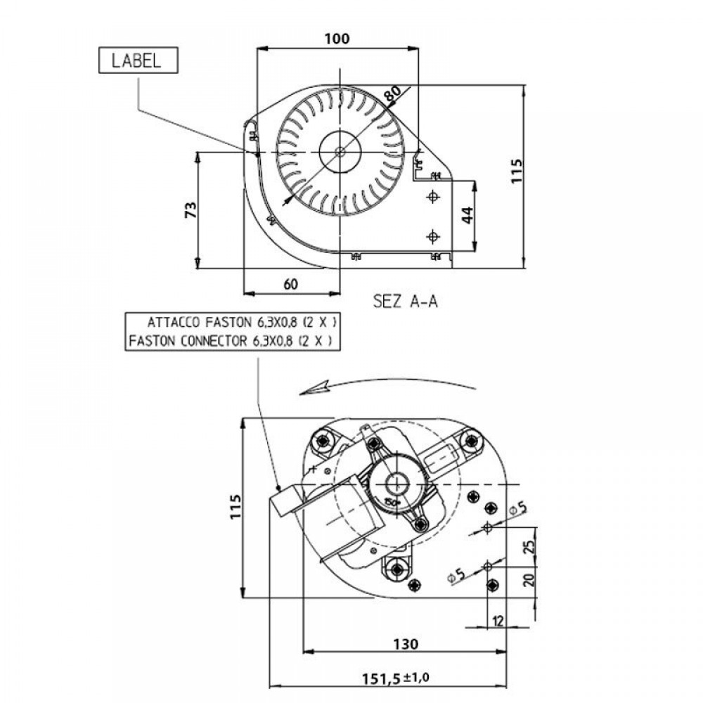Tangentiaalinen puhallin Ø80 mm, Virtaus 175/195 m³/h | Tuulettimet ja puhaltimet | Pellettitakkaan osat |